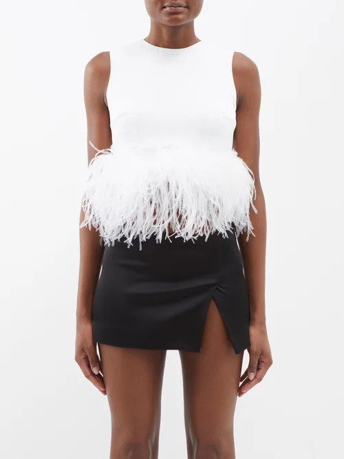 16arlington - Hoku Feather-trim Crop Top - Womens - White | Matches (US)