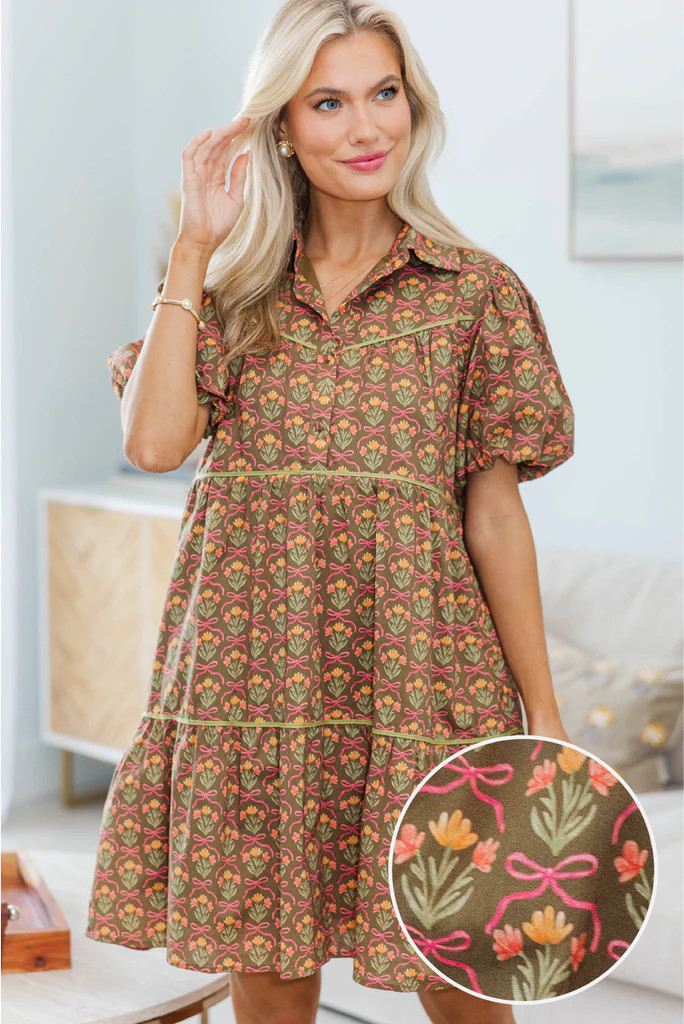 NURSING COLLECTION: Little Memories Olive Medallion Dress | The Mint Julep Boutique