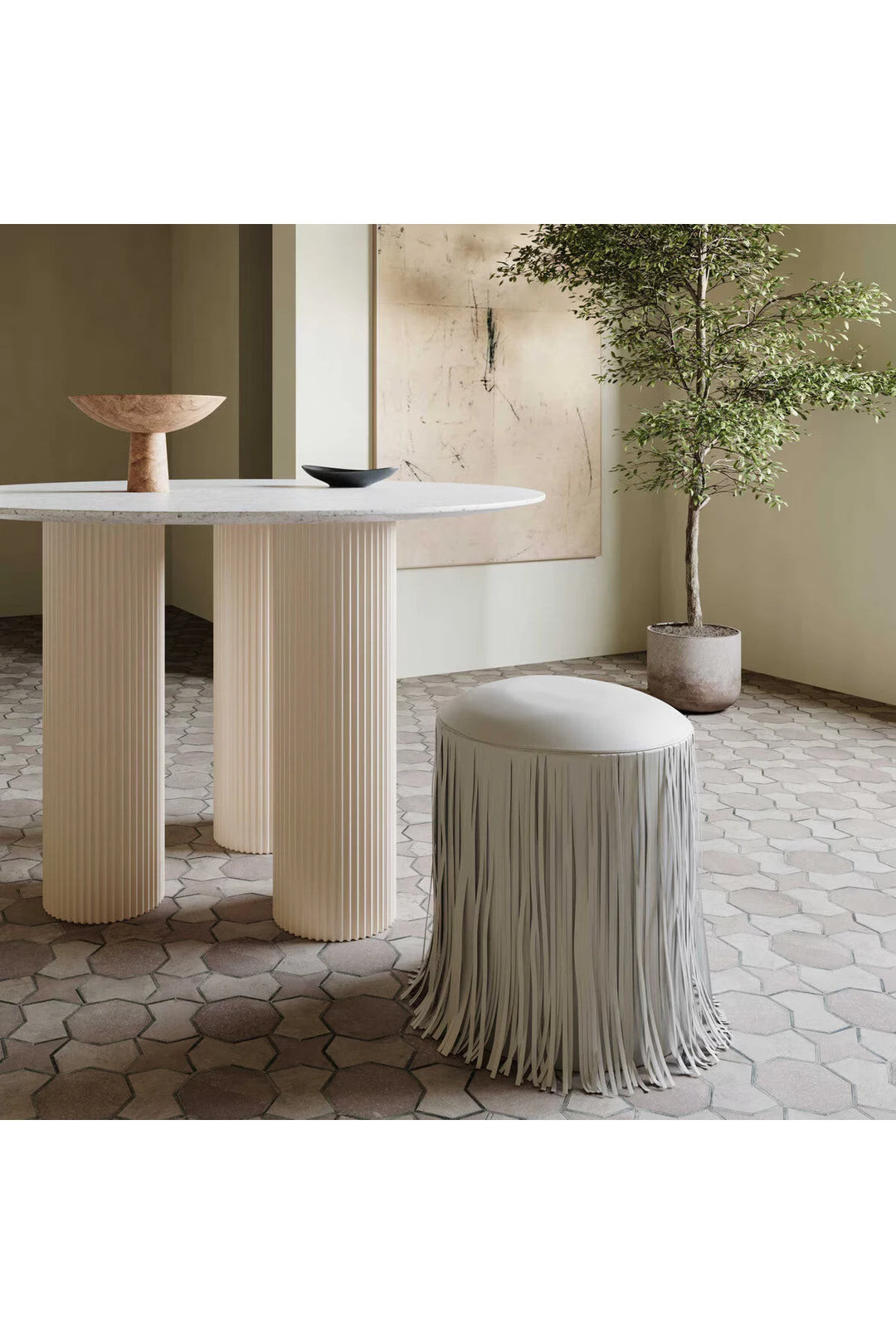 Shag Me Grey Performance Vegan Leather Ottoman | THELIFESTYLEDCO