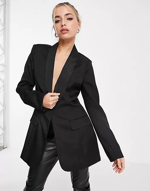 In The Style x Lorna Luxe longline fitted blazer in black | ASOS (Global)