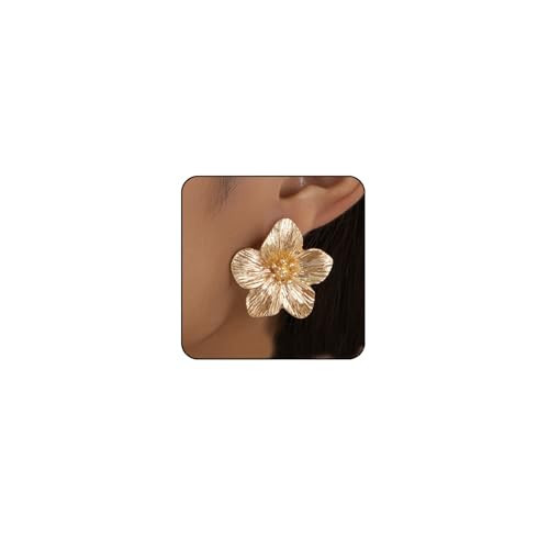 Gold Flower Earrings for Women Silver Large Big Gold Statement Earrings Chunky Daisy Floral Summer Fashion Trendy Jewelry (2 - gold one flower) | Amazon (US)