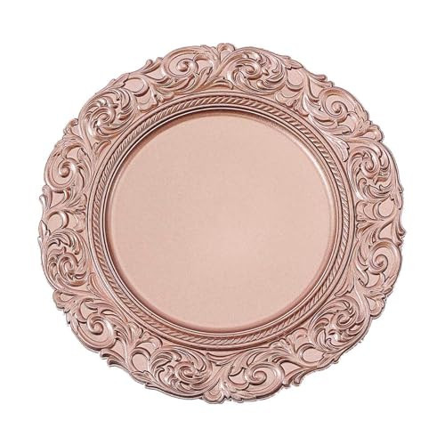Efavormart 12-Pack Acrylic Charger Plates 14" Round Rose Gold with Engraved Baroque Rim - Vintage Disposable Decorative Chargers | Amazon (US)