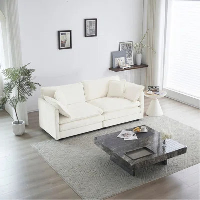 Modern Fabric Loveseat Sofa Couch For Living Room, Upholstered Large Size Deep Seat 2-Seat Sofa With 4 Pillows ,White Chenille | Wayfair North America