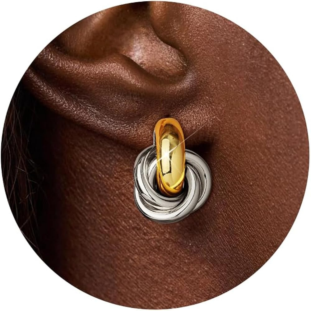 14K Gold Knot Earrings for Women - 3 Pairs Chunky Statement Drop Dangle Hoop Trendy Lightweight H... | Amazon (US)