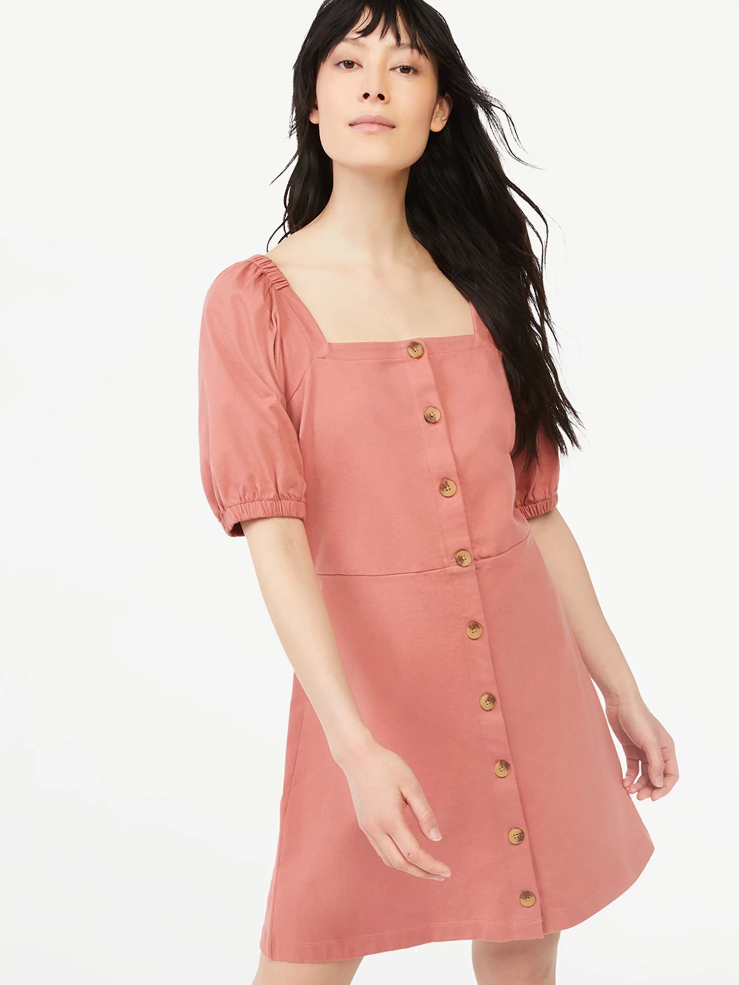 Free Assembly Women's Square Neck Dress with Puff Sleeves - Walmart.com | Walmart (US)