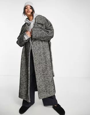 ASOS DESIGN smart herringbone belted coat in black and white | ASOS (Global)