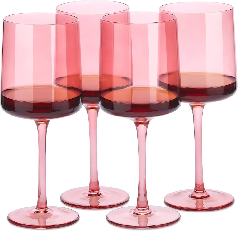 Navaris Pink Stemmed Wine Glasses - Set of 4 - Coloured Wine Glasses with Stems - Stylish Design ... | Amazon (CA)