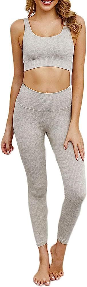 SweatyShark Women's Workout Outfit Set Active 2 Pieces Seamless Yoga Leggings with Paded Stretch ... | Amazon (US)