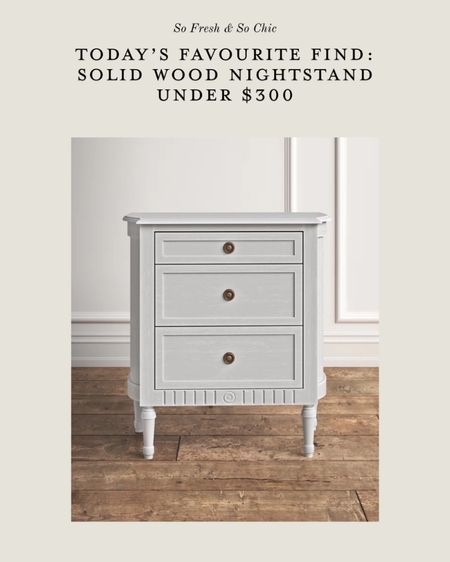 Beautiful traditional design solid wood nightstand under $300! Love the white washed grey color. Perfect for a main bedroom or girls bedroom! 
-
Affordable nightstand - traditional decor - nightstand with three drawers - white nightstand - light grey nightstand - bedroom furniture sale - bedroom decor - nightstand with legs 

#LTKhome #LTKkids #LTKsalealert