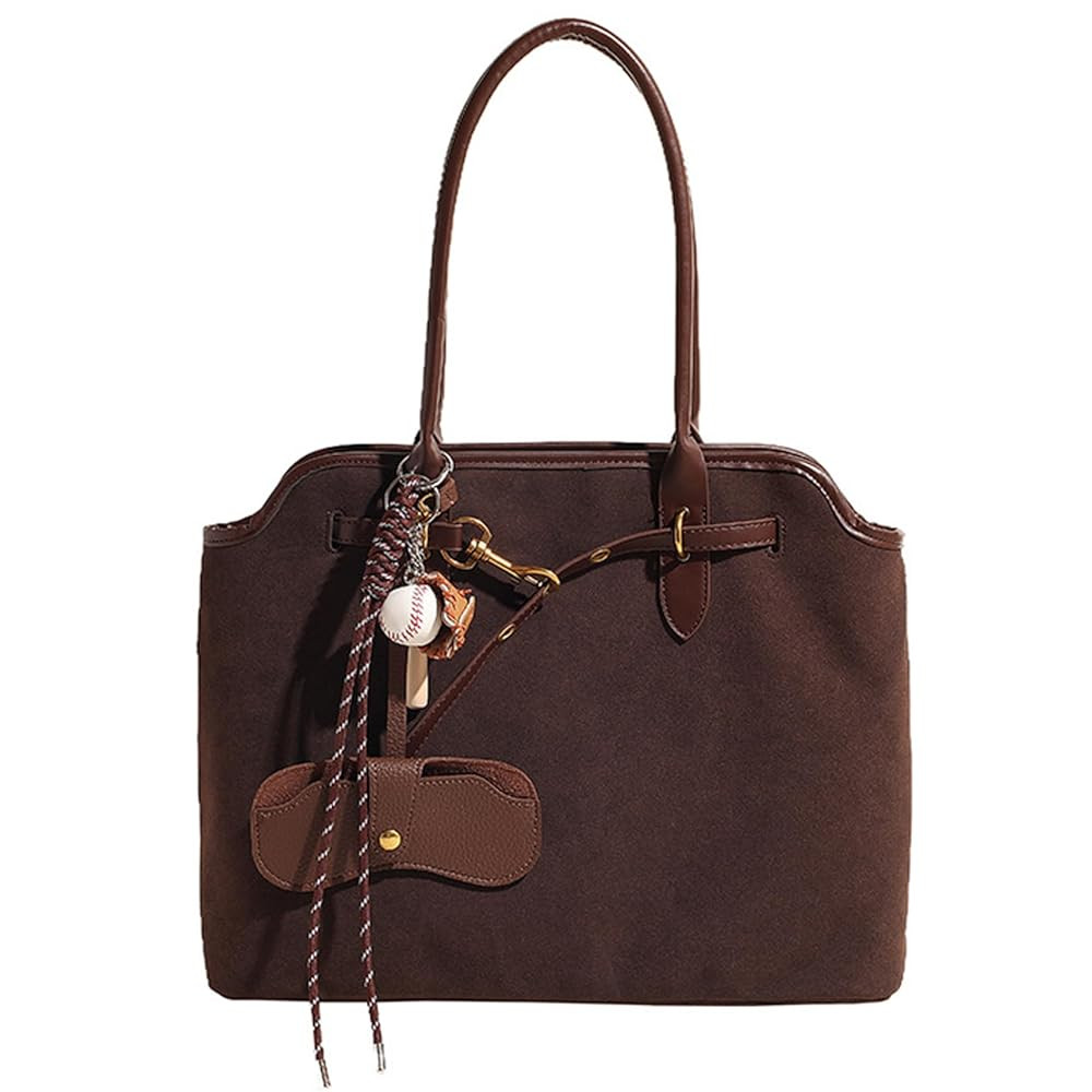 Suede Handbag, Trendy Suede Purse with Cute Pendant, Large Capacity Tote Bag, Bags for Women Coll... | Amazon (US)
