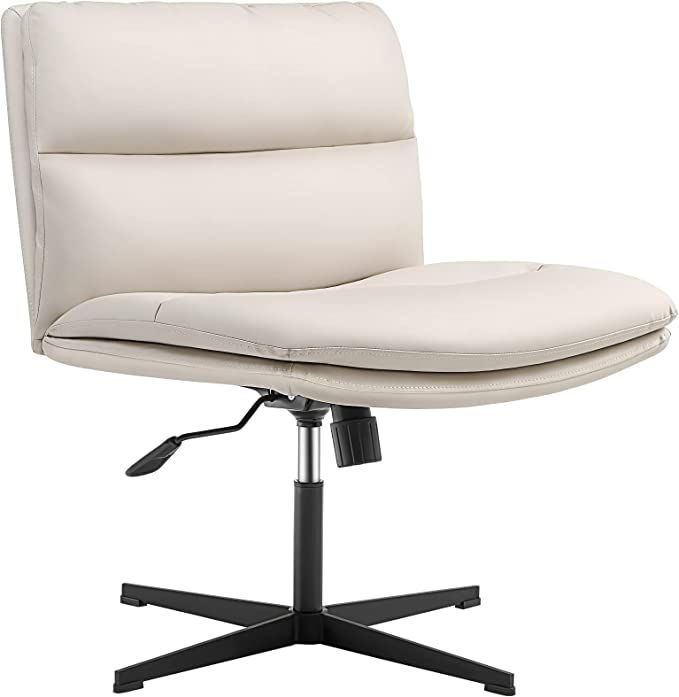 Amazon.com: EMIAH Armless Office Desk Chair No Wheels PU-Padded Vanity Chair Mid-Back Ergonomic H... | Amazon (US)