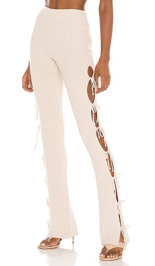 Rib Knit Tie Pant in Light Oat | Revolve Clothing (Global)