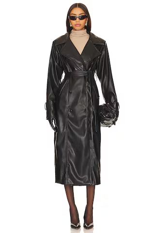 Tyra Faux Leather Trench in Black | Revolve Clothing (Global)