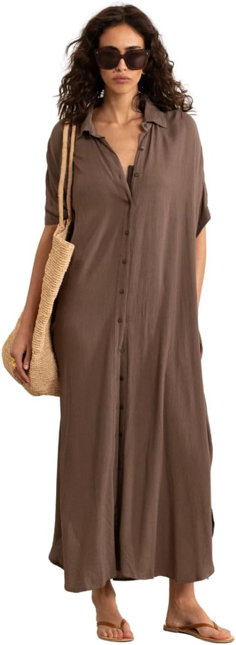 Gottex Womens Beach Life Button Front Cover Up Kaftan Style Maxi Dress with Short Sleeves Relaxed... | Amazon (US)