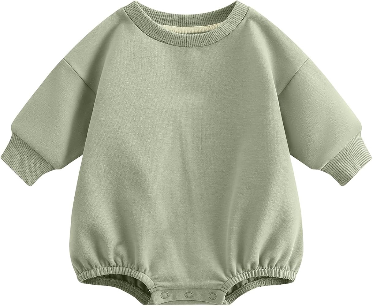 Bafeicao Baby Boy Girl Sweatshirt Romper, Solid Color, Bubble Romper | Amazon (US)