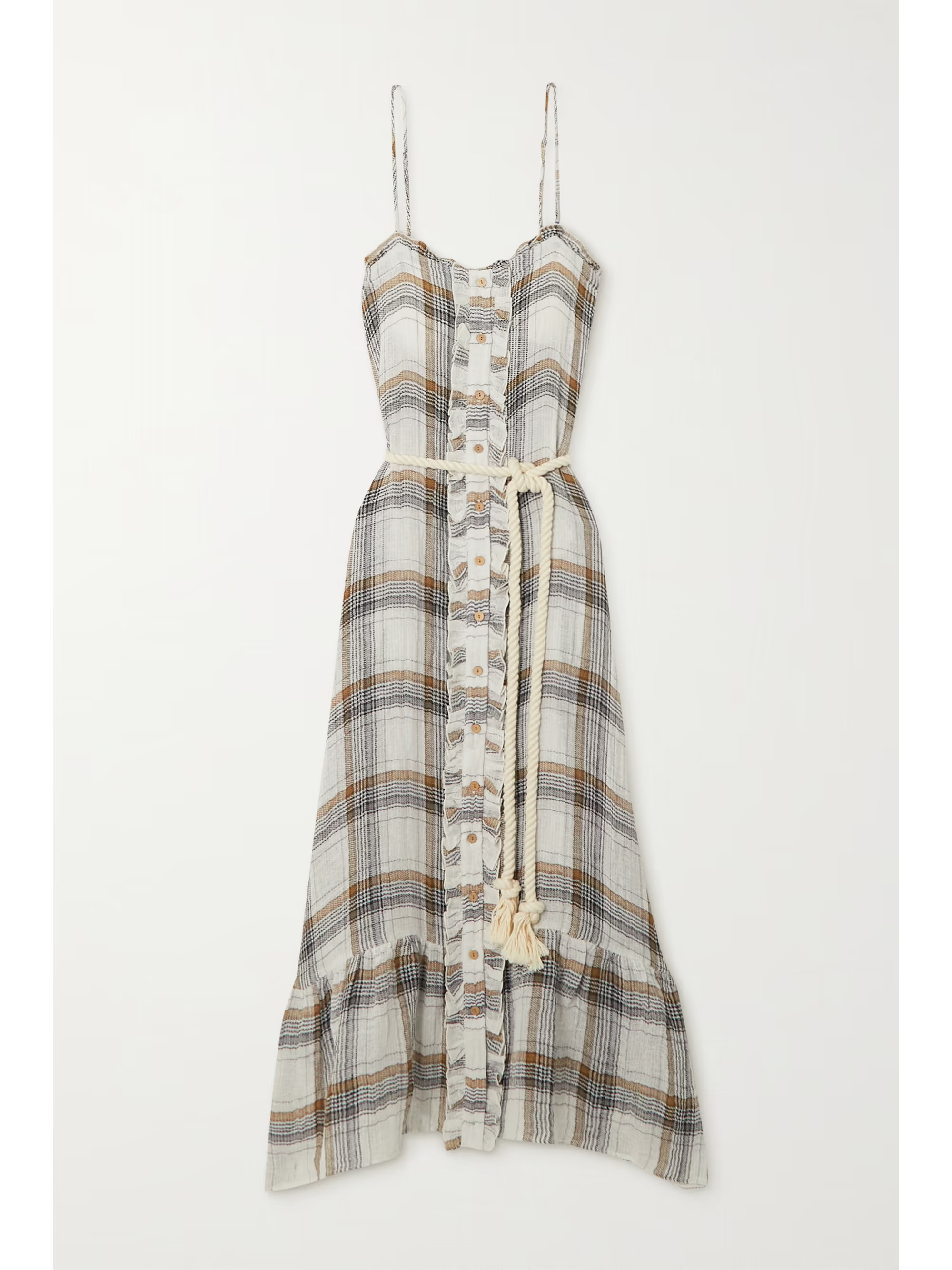 White + NET SUSTAIN ruffled checked linen-blend gauze midi dress | LISA MARIE FERNANDEZ | NET-A-P... | NET-A-PORTER (US)