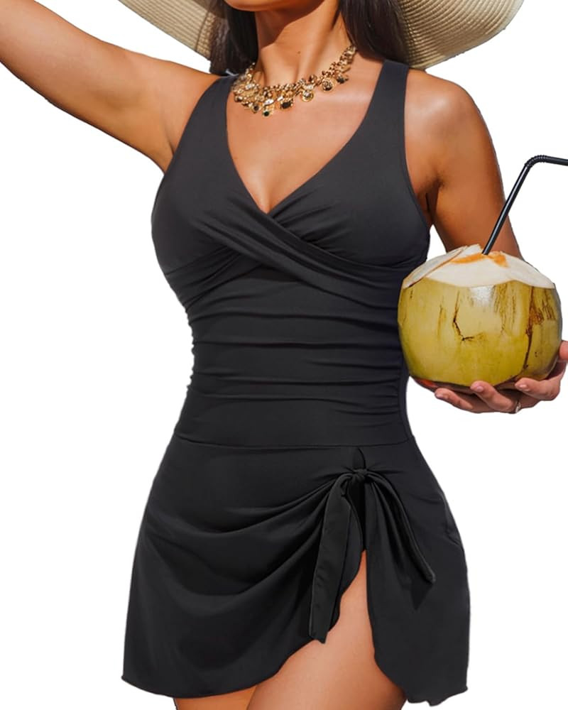 One Piece Swimdress Swimsuit Women - Tummy Control Bathing Suit Dress Tie Knot Swimwear | Amazon (US)