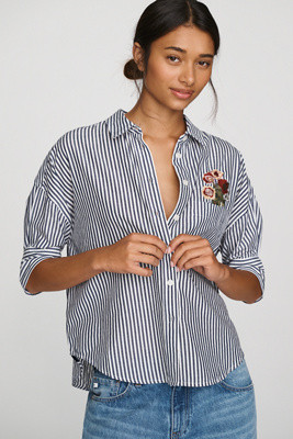 Mabel Boxy Oxford Embroidered Shirt Top | Anthropologie (US)