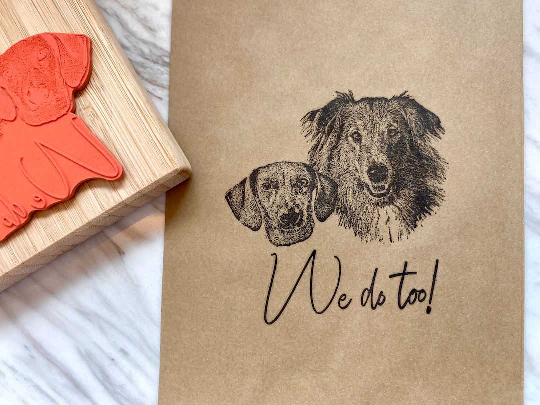 Custom Pet Portrait From Photo Personalized Pet Book Stamp Wedding Invite Rubber Stamp Doggie Bag... | Etsy (US)