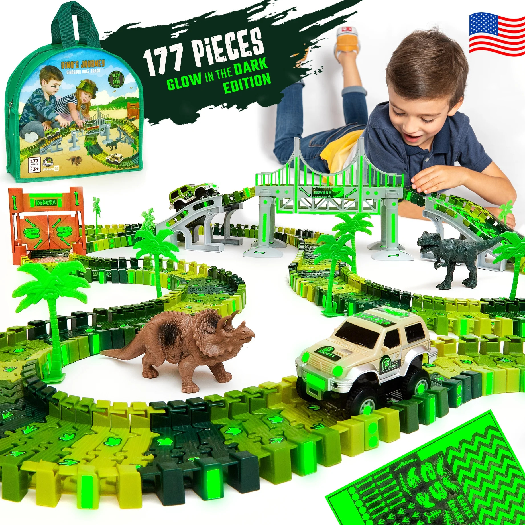 JitteryGit Dinosaur Toys Race Car Track STEM Set | Christmas Gifts For Boys Girls Kids Ages 3 4 5... | Walmart (US)