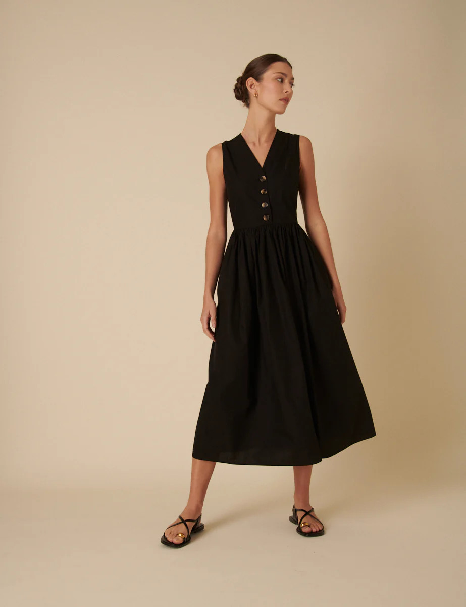 Black Button Down A-line Oak Midi Dress | Nobody's Child