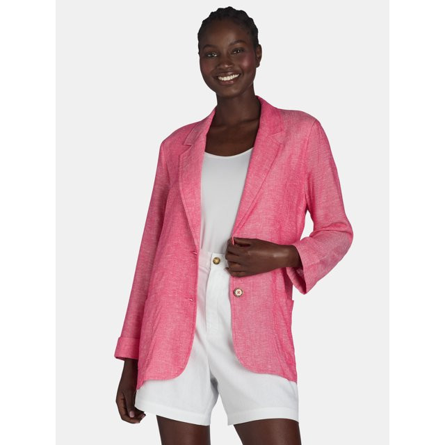 Time and Tru Women’s Linen Blend Blazer with Patch Pockets, Sizes XS-XXXL | Walmart (US)