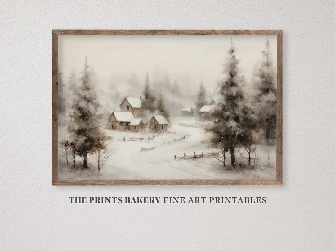 PRINTABLE Winter Country Farmhouse Print, Vintage Snowy Haven Pine Trees Wall Art, Neutral Rustic... | Etsy (US)