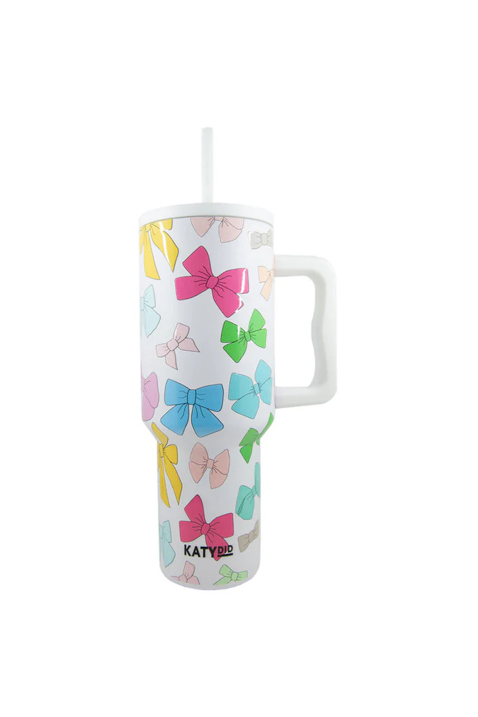 Multicolored Coquette Bows 38 Oz Tumbler w/ Handle | Katydid.com