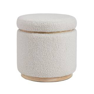 Savoy Cream White Sherpa Fabric Round Storage 18 in. Ottoman | The Home Depot
