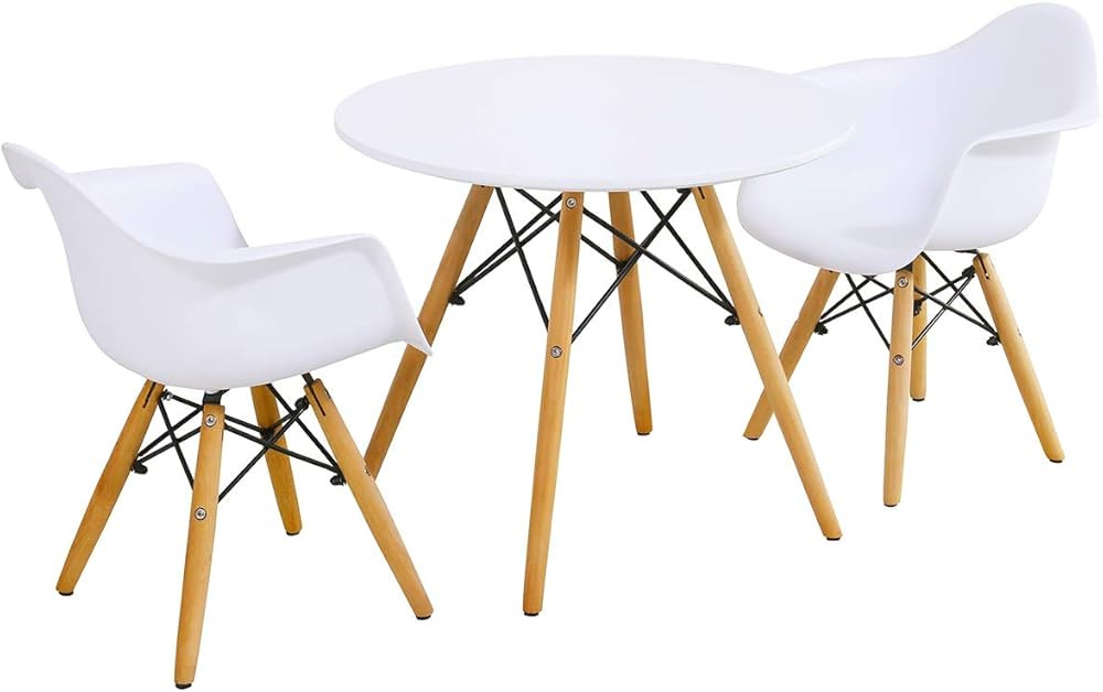 Costzon Mid-Century Modern Style Round Kids Table and 2 Armchairs, White, 23.5''x23.5''x20''(LxWx... | Amazon (US)