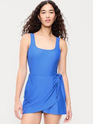 Matte Side-Tie Swim Dress | Old Navy (US)