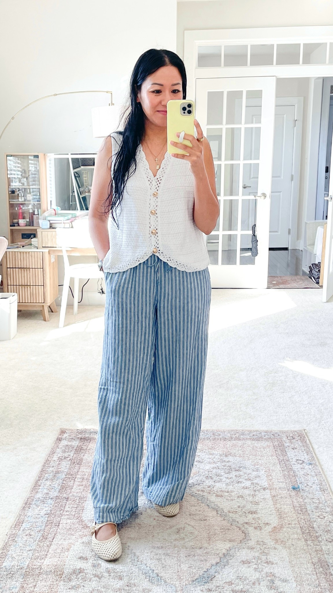 Size small knit tank
Size XS pants
Flats are true to size 

#LTKSaleAlert #LTKFindsUnder50 #LTKSeasonal