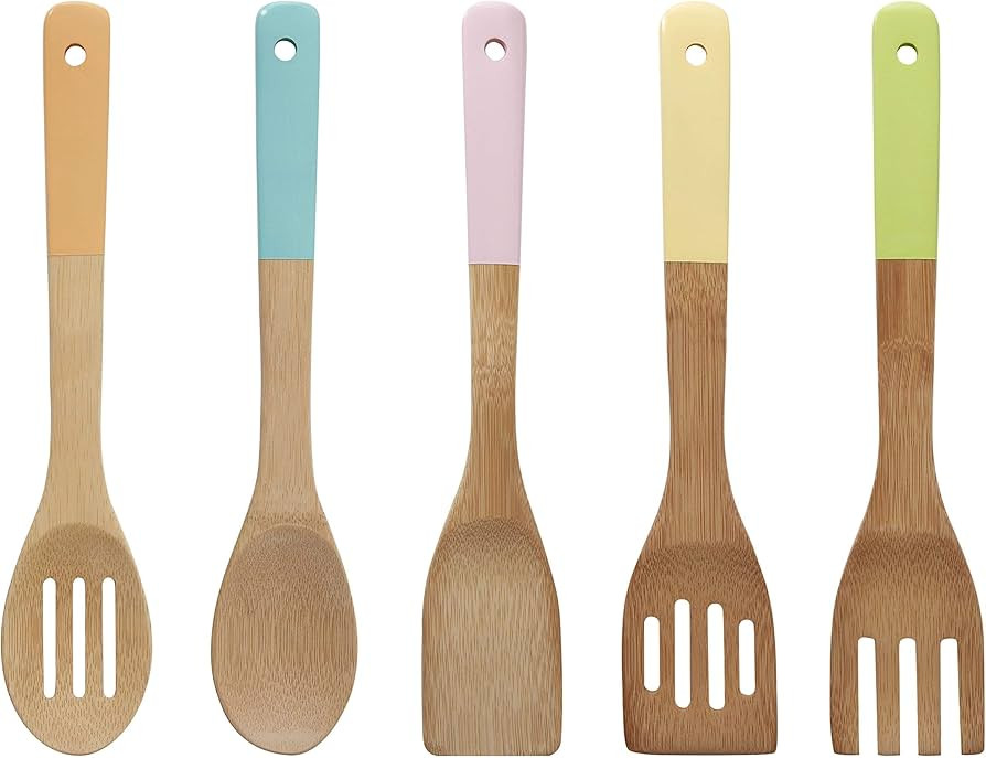 Premier Housewares 0805460 Kitchen Utensil Set, Pastel Handles 5 Piece, Bamboo, Multi/Coloured | Amazon (UK)