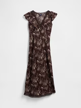 Lace-Trim V-Neck Crepe Maxi Dress | Gap | Gap (US)