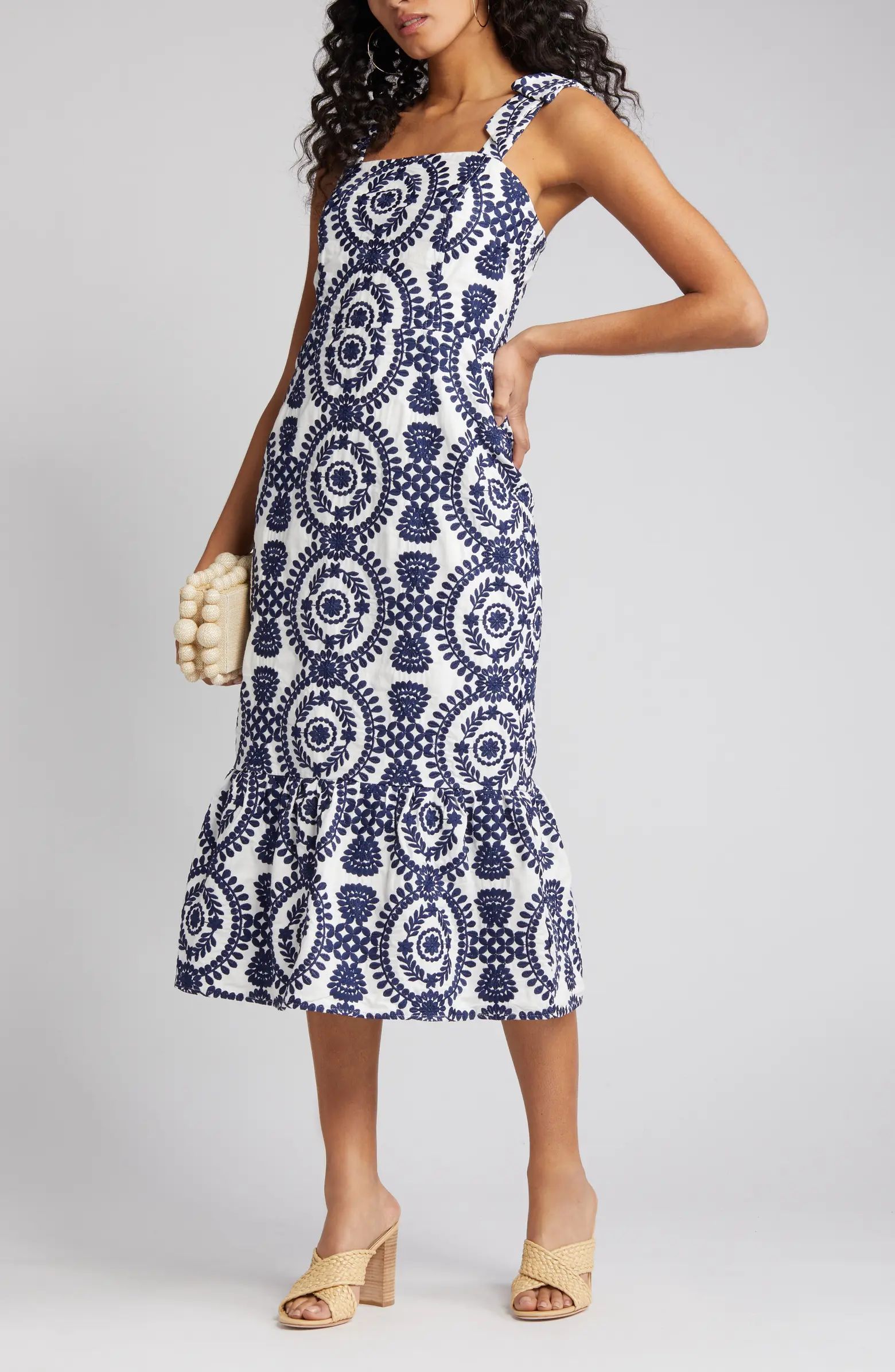 Layla Embroidered Cotton Midi Dress | Nordstrom