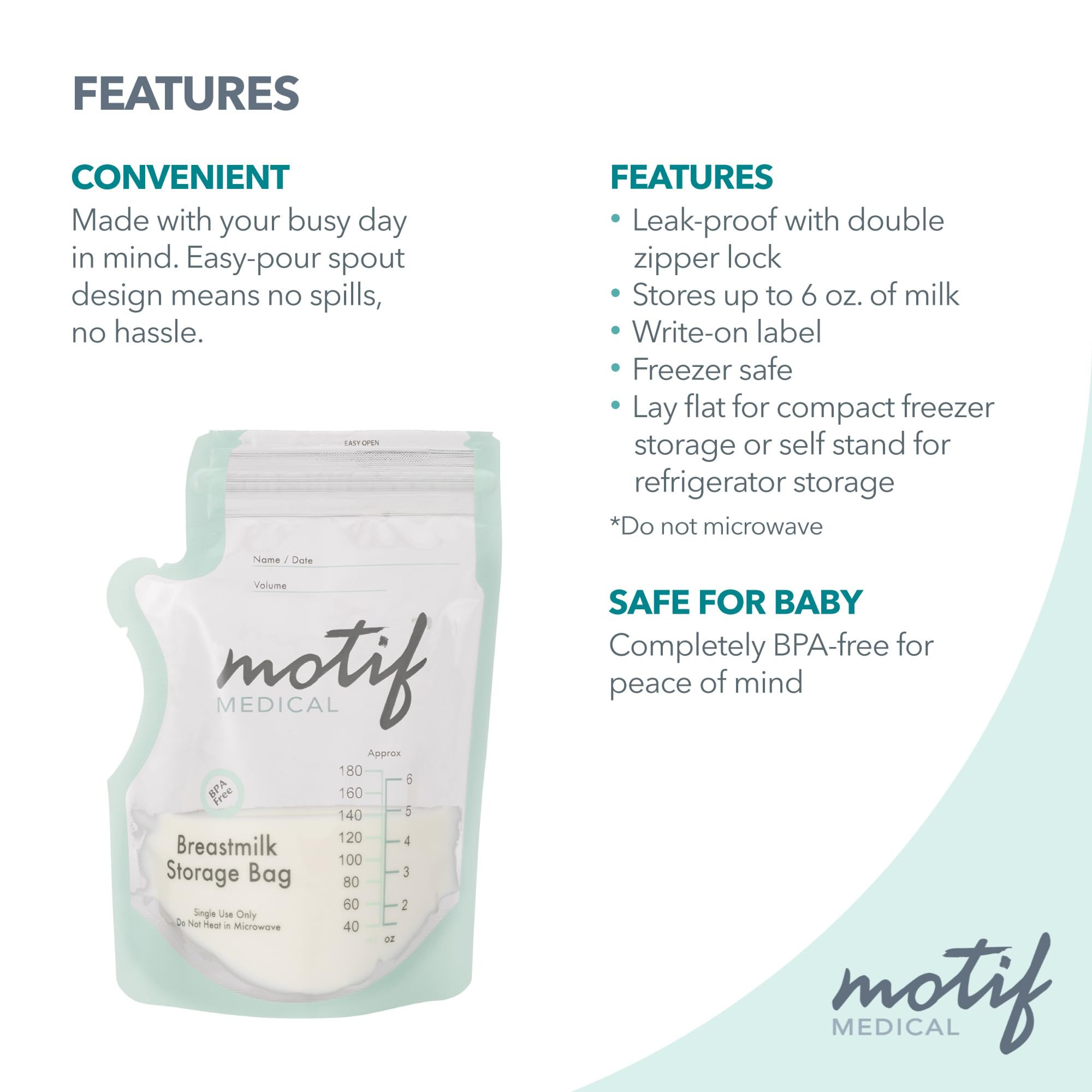 Motif Medical Breastmilk Storage Bags - Breastmilk Freezer Bags w/Easy Pour Spout, Write-On Label... | Amazon (US)