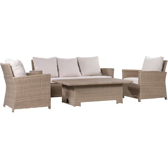 Mod Furniture Aiden 4-Piece Wicker Patio Conversation Set with Gray Cushions | Lowe's