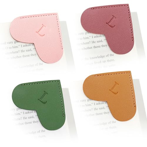 YILANCOL Personalized Initial Leather Heart Bookmark,Cute Corner Page Marker,Reading Accessories for Teachers Students Kids Book Lovers Women Gift,for School Office Home Supplies (L(4 Pcs)) | Amazon (US)