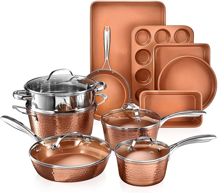 Gotham Steel Hammered 15 Pc Pots and Pans Set Nonstick Cookware Set, Ceramic Cookware Set + Bakew... | Amazon (US)