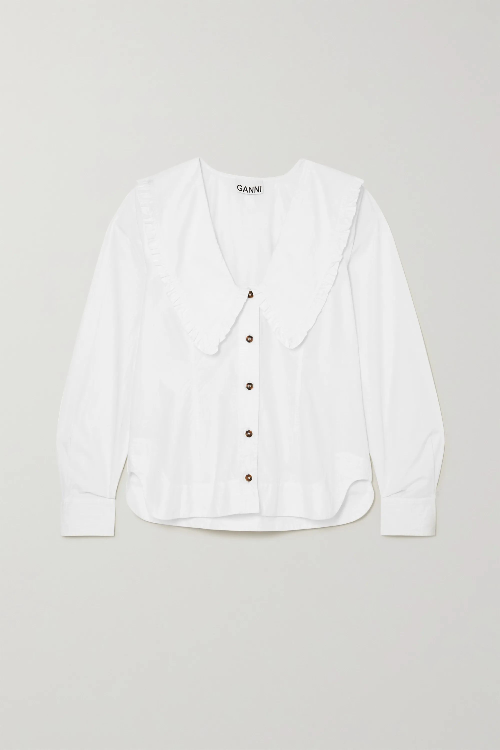 White + NET SUSTAIN ruffled organic cotton-poplin shirt | GANNI | NET-A-PORTER | NET-A-PORTER (US)