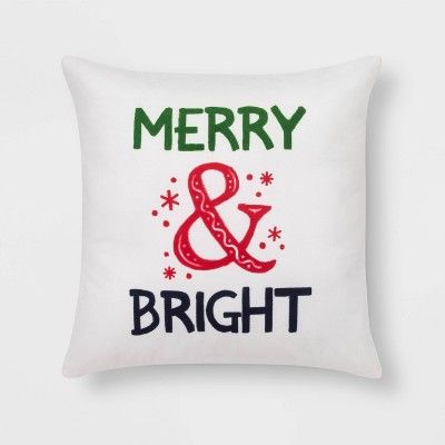 Merry & Bright' Print Square Throw Pillow Cream - Wondershop™ | Target