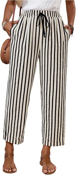 Verdusa Women's Cruise Outfits 2026 Linen Pants Business Casual Outfits Office Striped Dressy Ele... | Amazon (US)