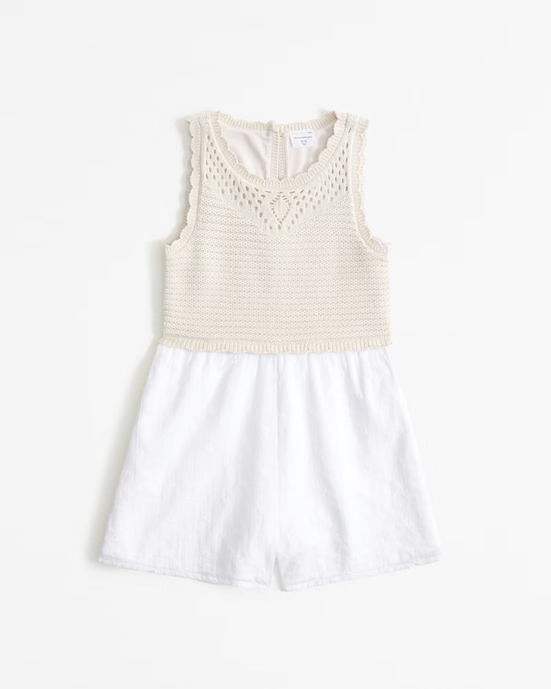 abercrombie kids girls crochet-style romper in tan and white - size 5/6 | Abercrombie & Fitch (US)