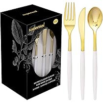 Supernal 102pcs Gold Plastic Cutlery, Durable Plastic silverware,Disposable Cutlerty with White Hand | Amazon (US)