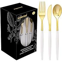 Supernal 102pcs Gold Plastic Cutlery, Durable Plastic silverware,Disposable Cutlerty with White Hand | Amazon (US)