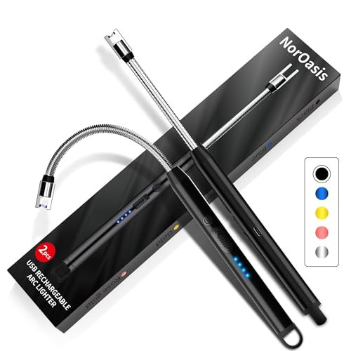 NorOasis 2-Pack Rechargeable Electric Candle Lighters, Flameless Windproof Long Lighter with 360° Flexible Neck and LED Display for Candles, Camping, BBQ & Fireplace(Black) | Amazon (US)