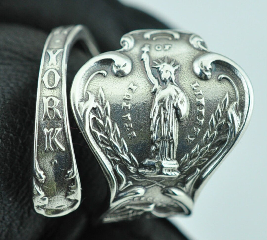 Solid 925 Sterling Silver New York Liberty Statue Adjustable Spoon Ring | Etsy (US)