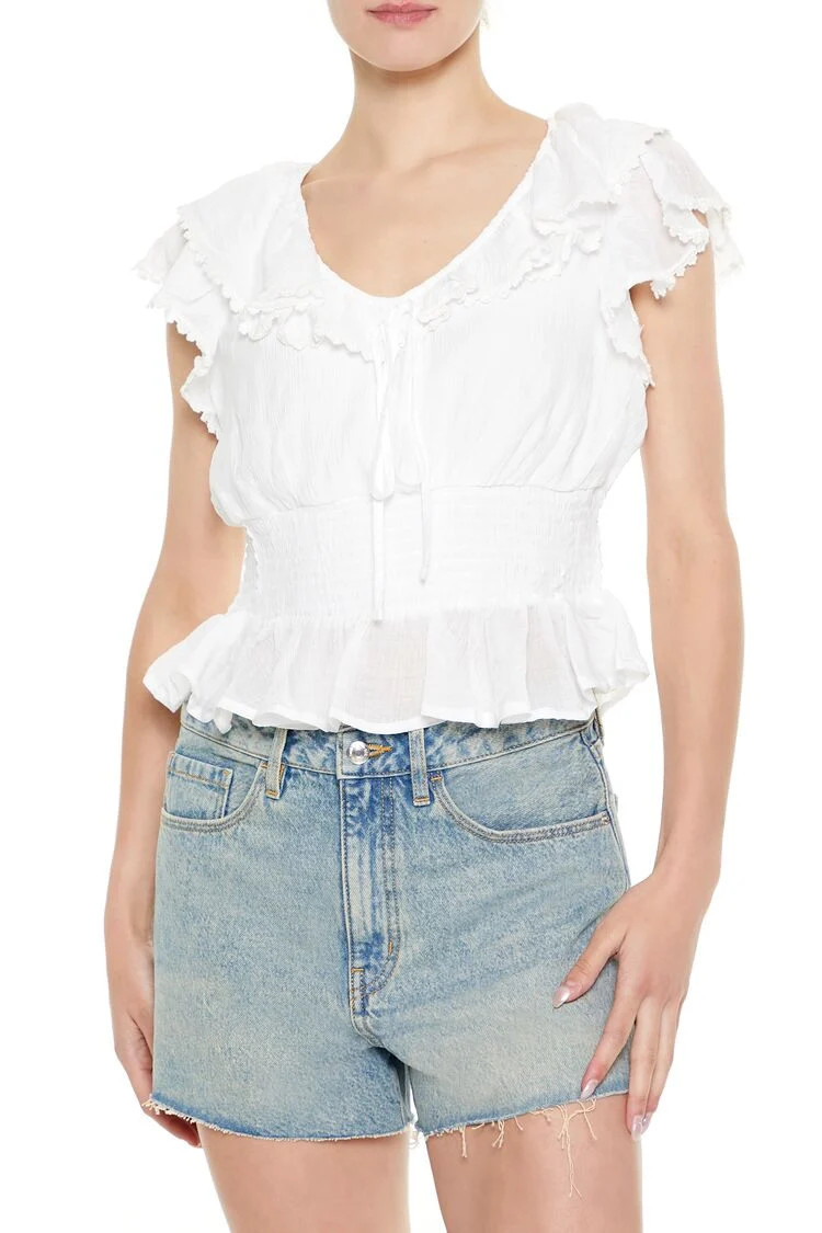 Smocked Ruffle-Trim Top | Forever 21