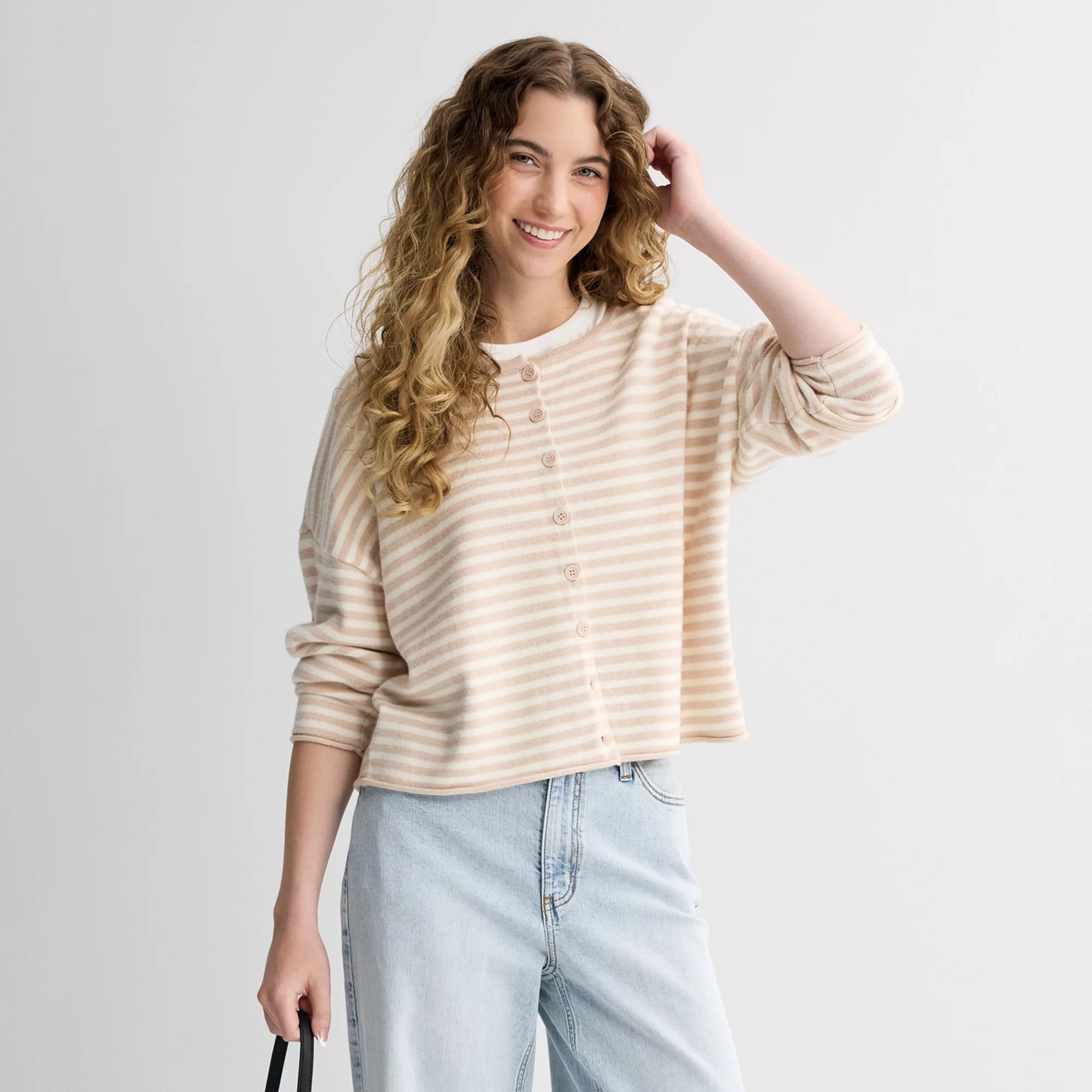 Juniors' Pink Republic Boxy Button Front Sweater Cardigan | Kohl's