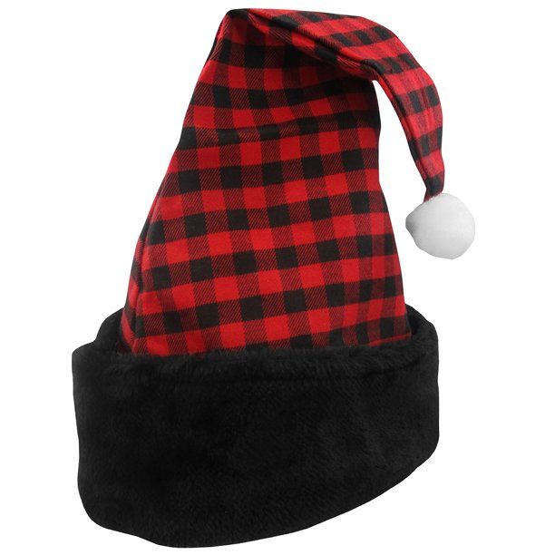 Unisex Holiday Plush Buffalo Plaid Check Santa Hat Stocking Cap Christmas Accessory | Walmart (US)
